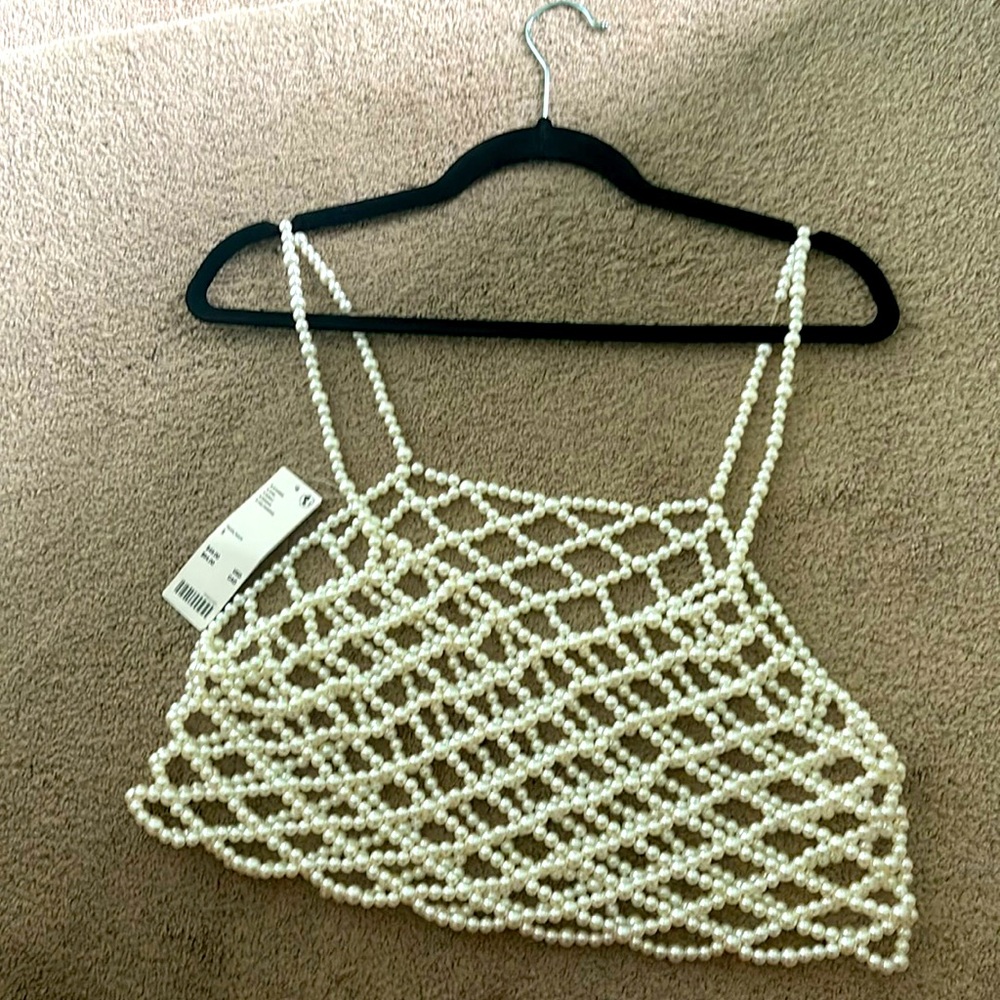 Urban Outfitters White Pearl Crop Top - Picture 2 of 5